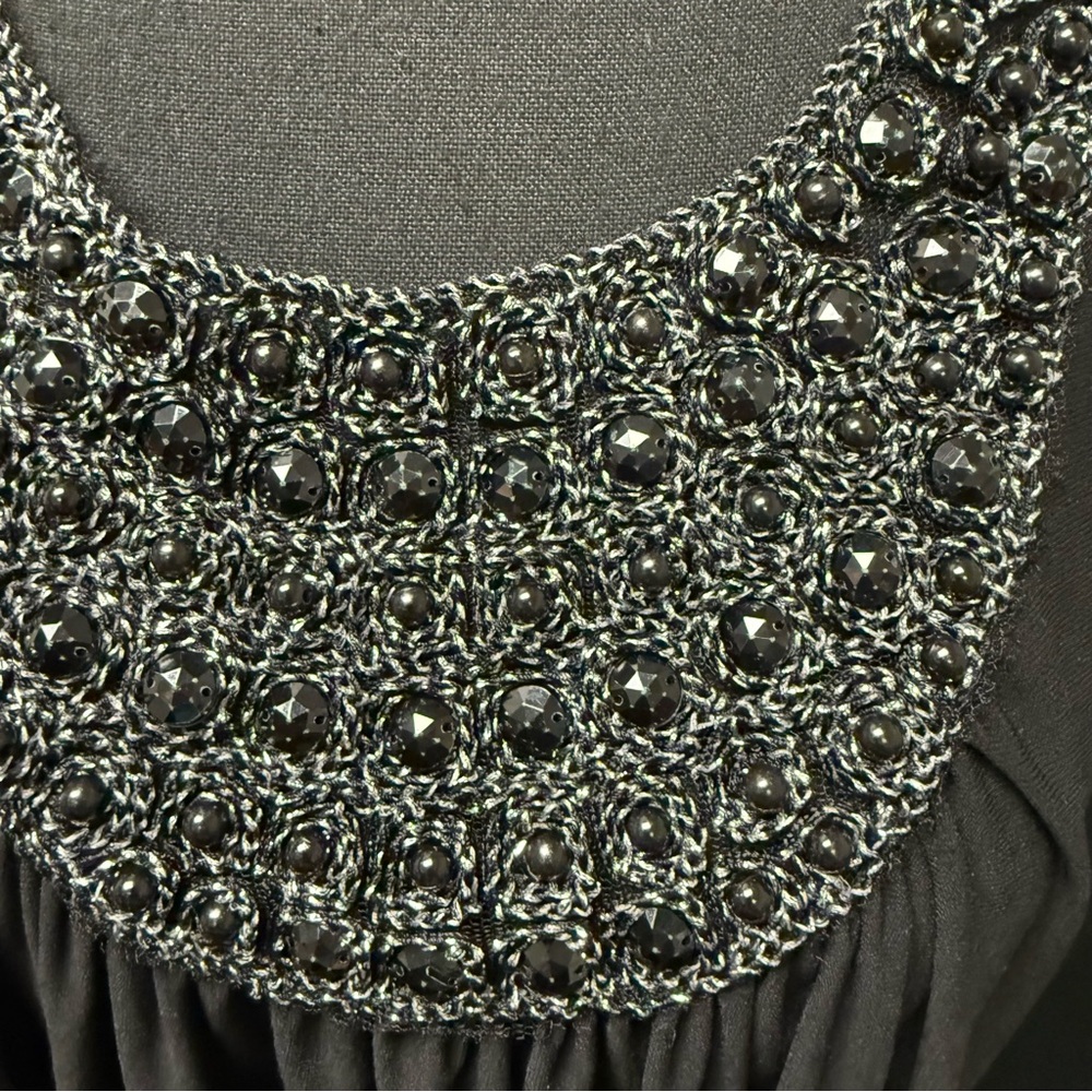 Black Embellished Beaded Scoop Neck Tank Top by Dots Party Chic - Picture 5 of 7